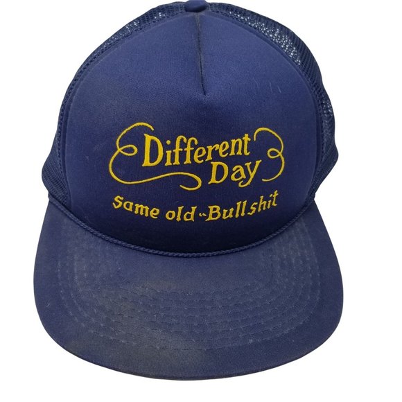 Vintage Funny Trucker Hat Cap Different Day Same Old Shit Navy Blue Mesh Adjust